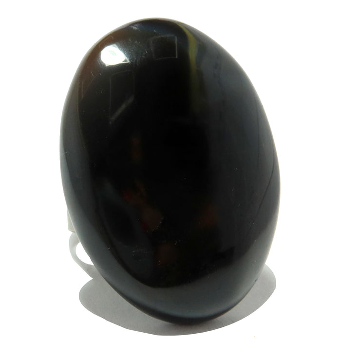 large black agate oval stone on adjustable bronze ring