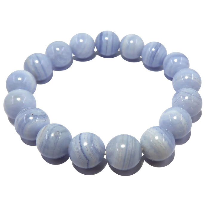 blue lace agate round beaded stretch bracelet