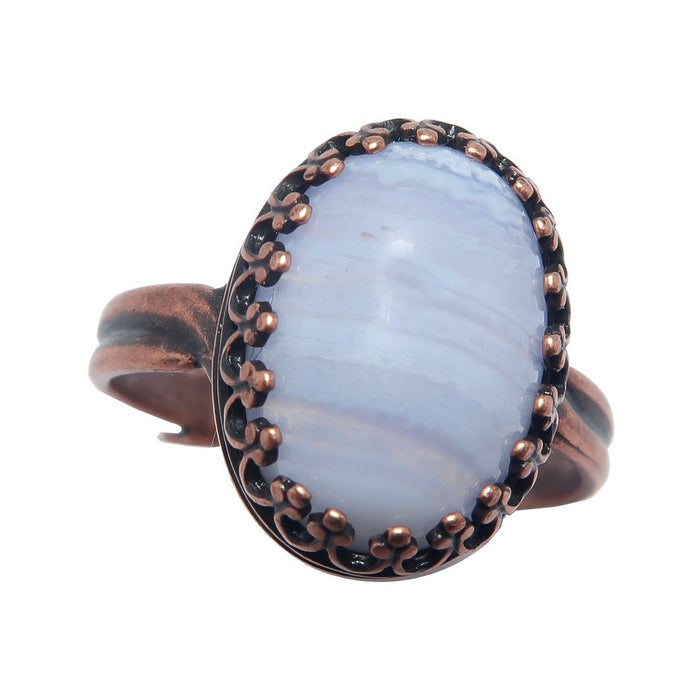 Adjustable Antique Copper Blue Lace Agate Ring 