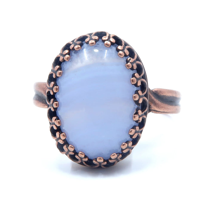 Adjustable Antique Copper Blue Lace Agate Ring 