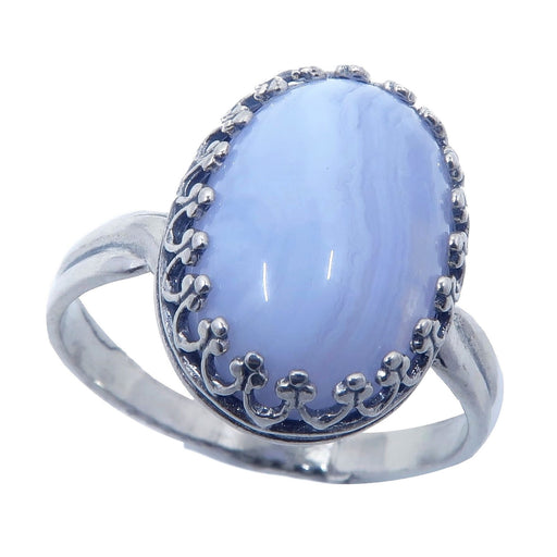blue lace agate oval gemstone in sterling silver ring