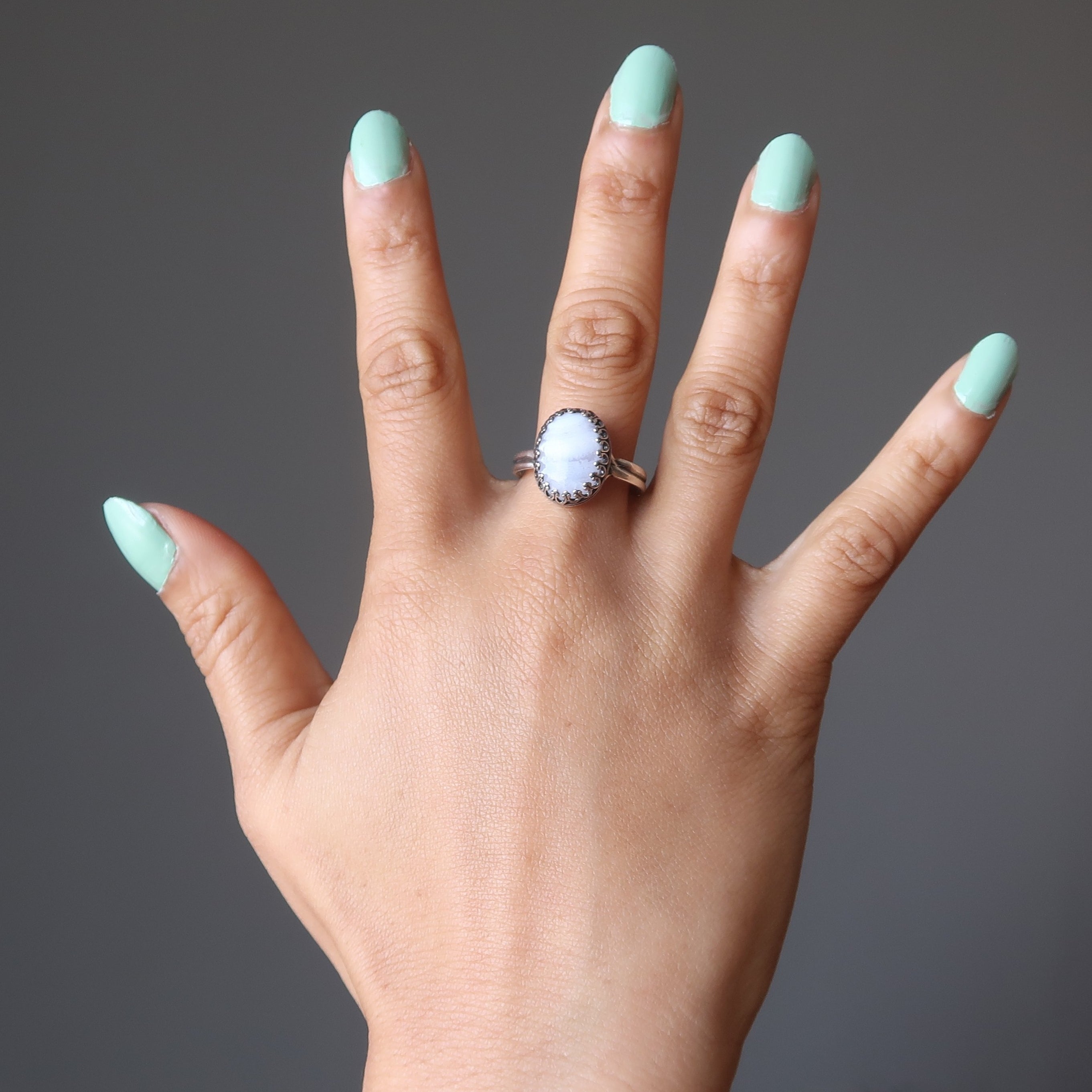 Blue Lace Agate Ring Joy Sterling Silver Adjustable — Satin Crystals