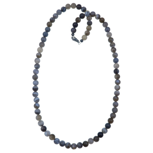 banded gray and white botswana agate round beaded necklace