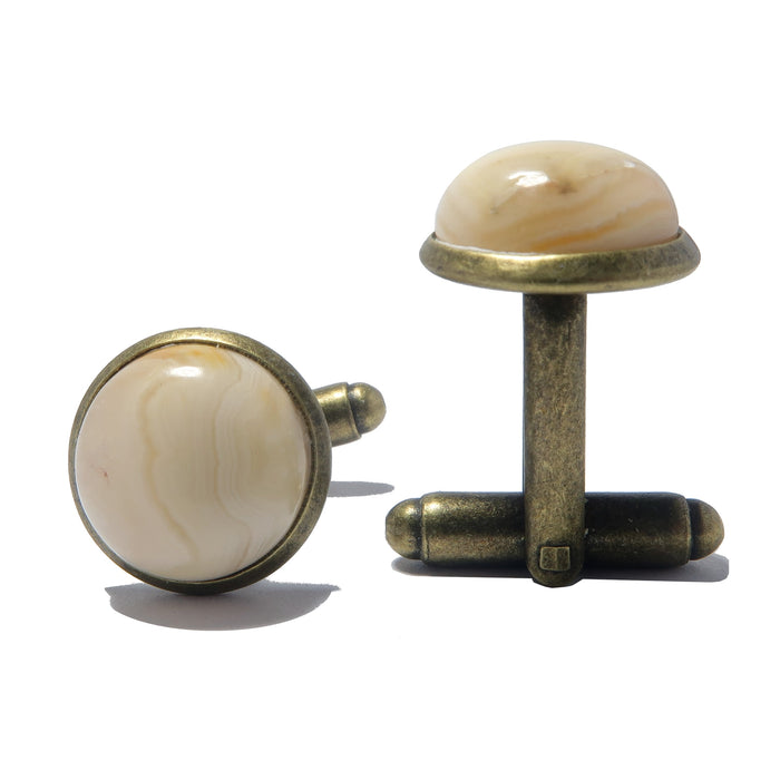 yellow crazy lace agate cabochons in brass cufflinks
