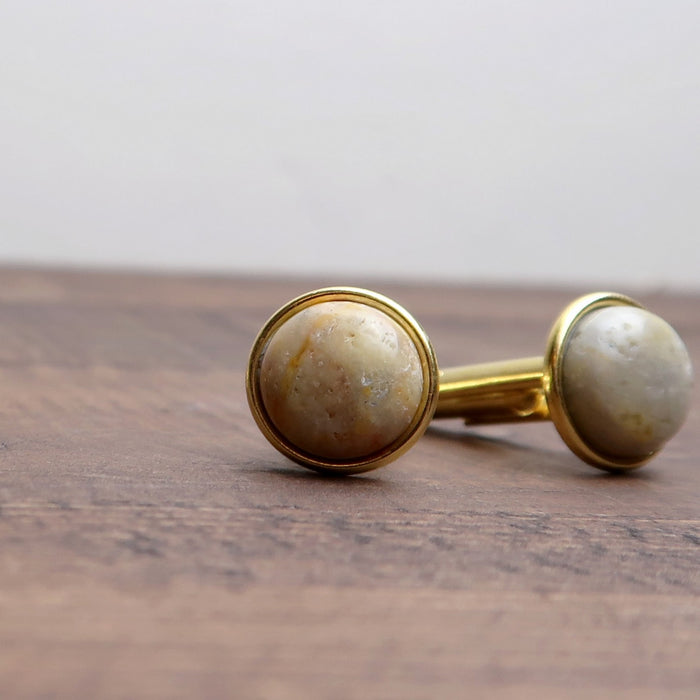 yellow crazy lace agate cufflinks in gold metal