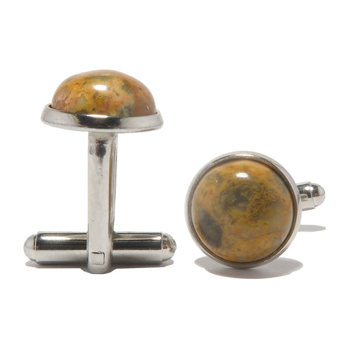 crazy lace agate cabochons in silver brass cufflinks