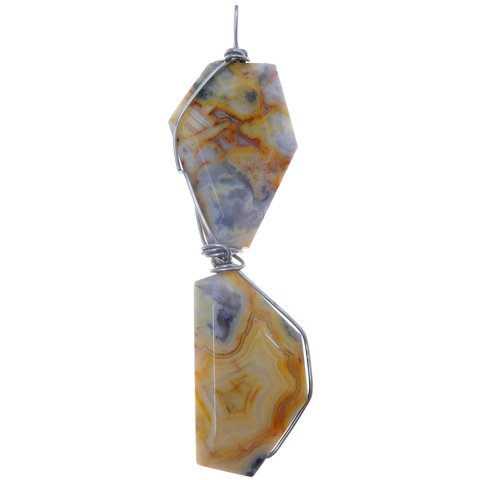 Pendant made of two Agate Crazy Lace Yellow Stone Silver Wire Wrapped