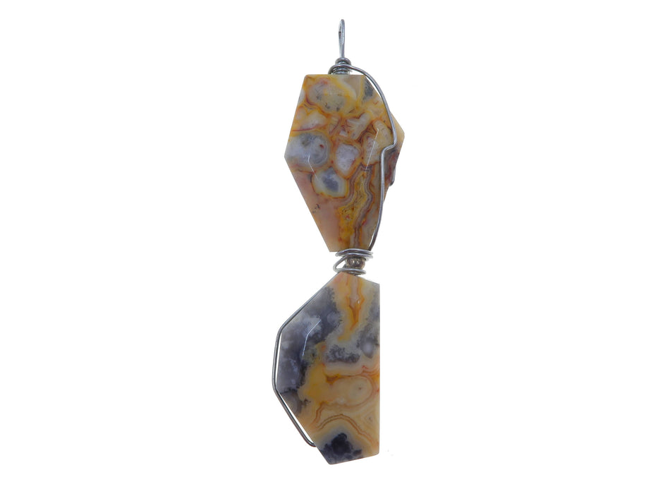 Pendant made of two Agate Crazy Lace Yellow Stone Silver Wire Wrapped back view