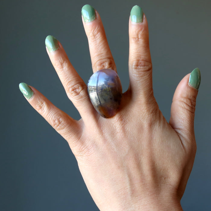 Dendritic Agate Ring Mysteries Big Purple Gemstone Bronze