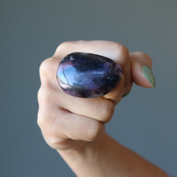 Dendritic Agate Ring Purple Midnight Stone Adjustable
