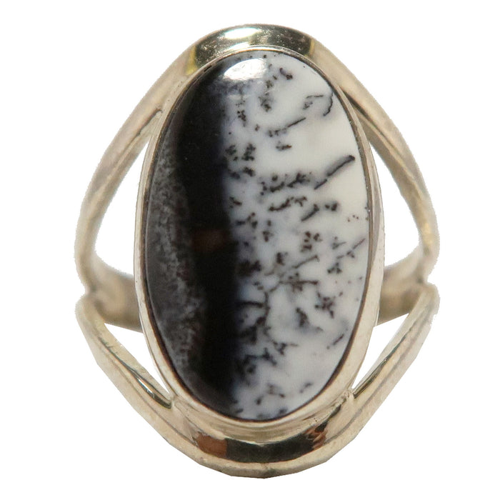 Dendritic Agate Ring Black White Gemstone Sterling Silver