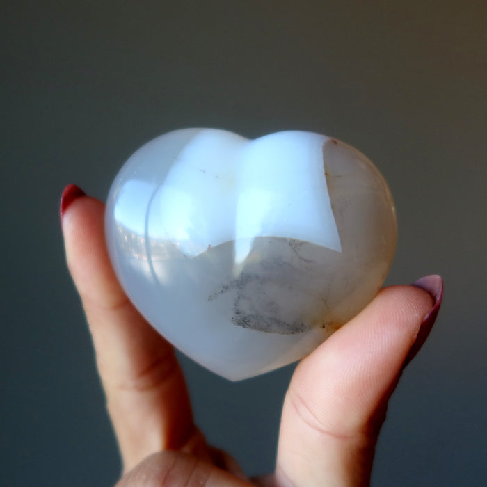 White Agate Heart Love is Glossy Attractive Crystal Gemstone