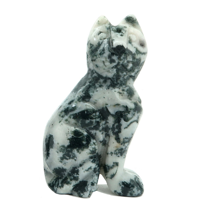 Moss Agate Cat Guardian of the Green Forest Animal Figurine
