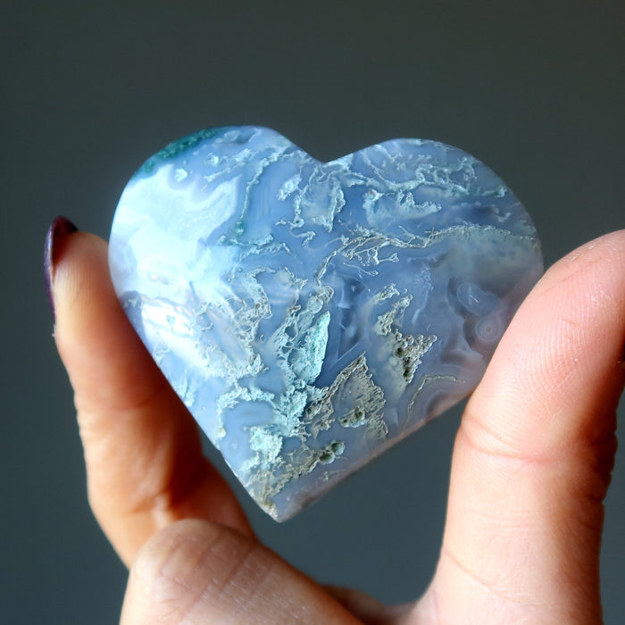 Moss Agate Heart White Snowy Forest Nostalgic Love Crystal