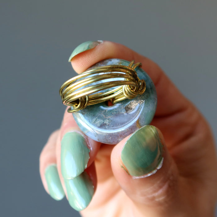 Moss Agate Ring Impressive Earth Energy Donut Gold