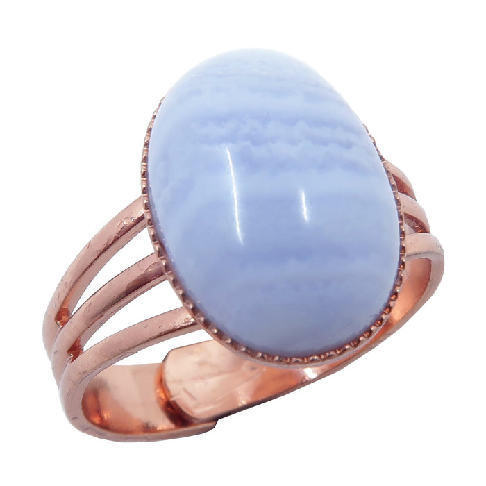 blue lace agate oval copper adjustable ring