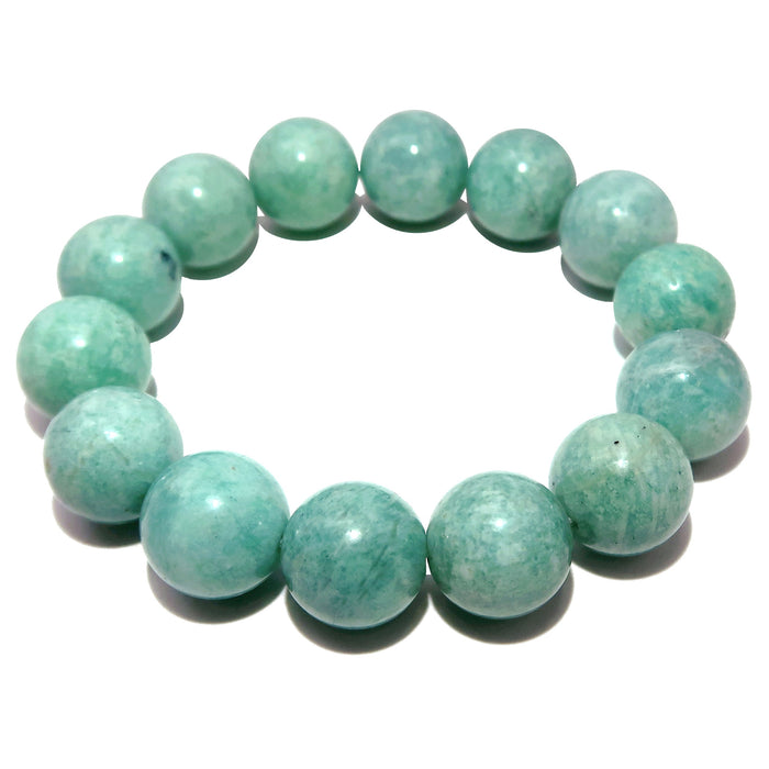 blue green round amazonite beaded stretch bracelet 13-14mm