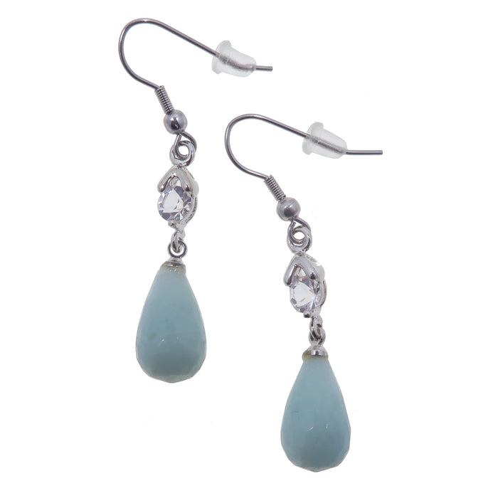 blue amazonite faceted teardrops on silver dangle earrings