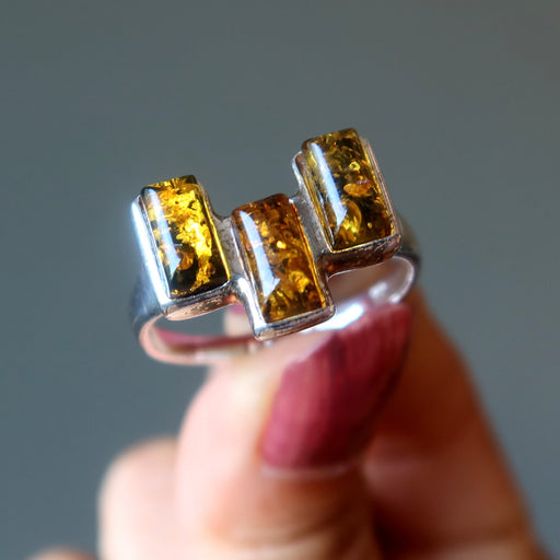 Rectangular Amber Ring 