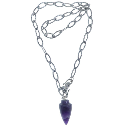 21 inches Chevron Purple Point  Amethyst pendant with Silver Chain and Cat Yarn