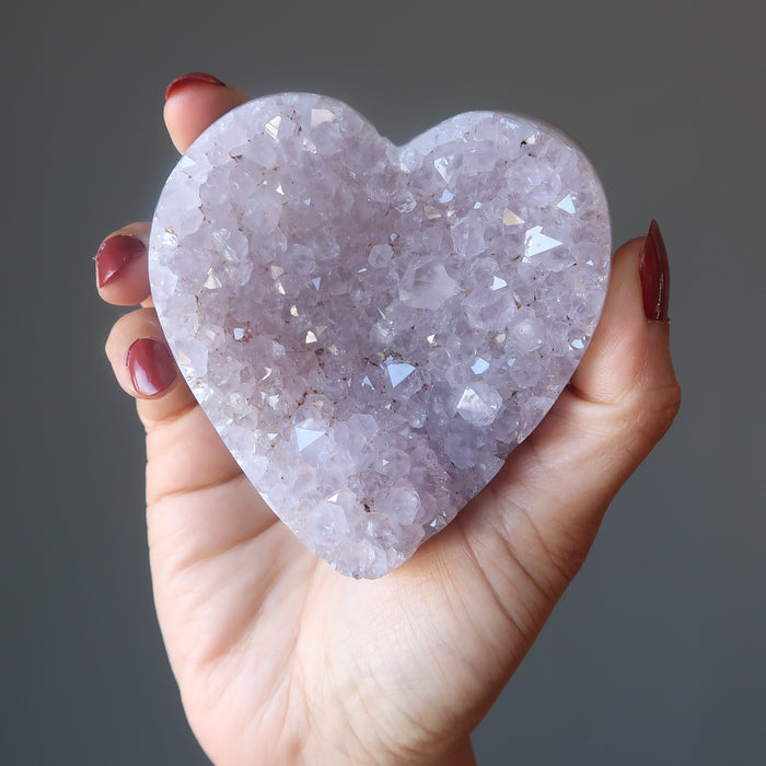 holding 3.0-3.75 Inches violet amethyst heart crystal cluster