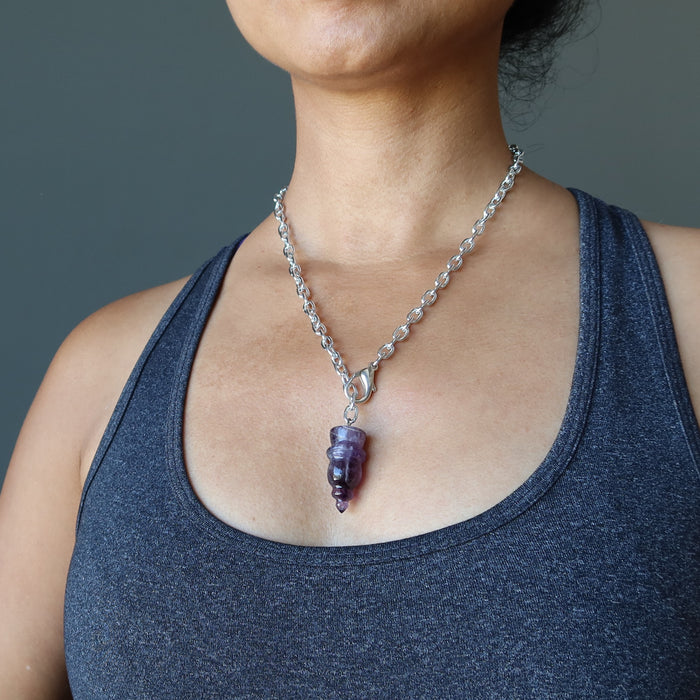 sheila of satin crystals wearing  Amethyst Pendulum pendant necklace