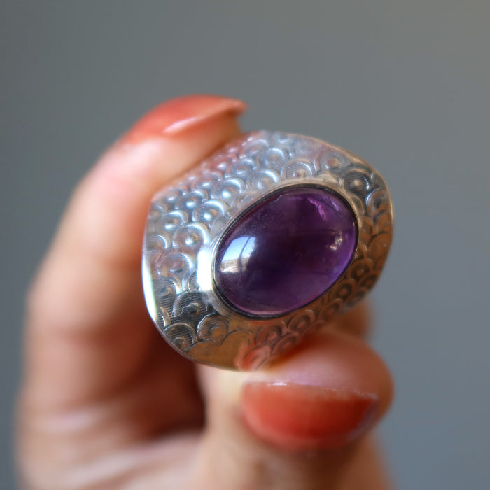 Amethyst Ring Aura Armor Purple Spiritual Stone Sterling Silver