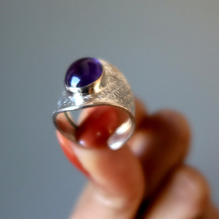 Amethyst Ring Aura Armor Purple Spiritual Stone Sterling Silver