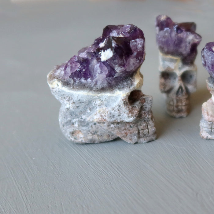 skull carved from an amethyst geode