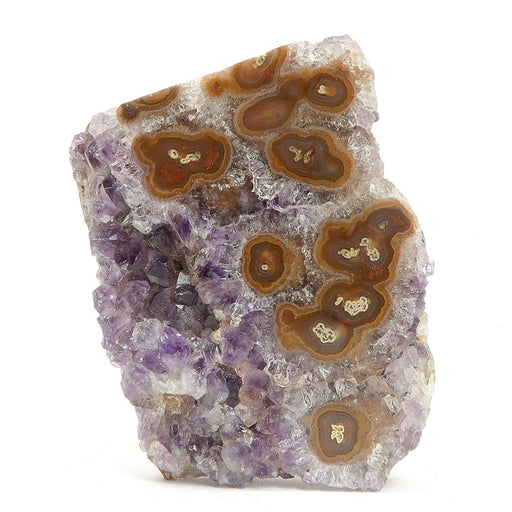 amethyst cluster with many brown banded eyes