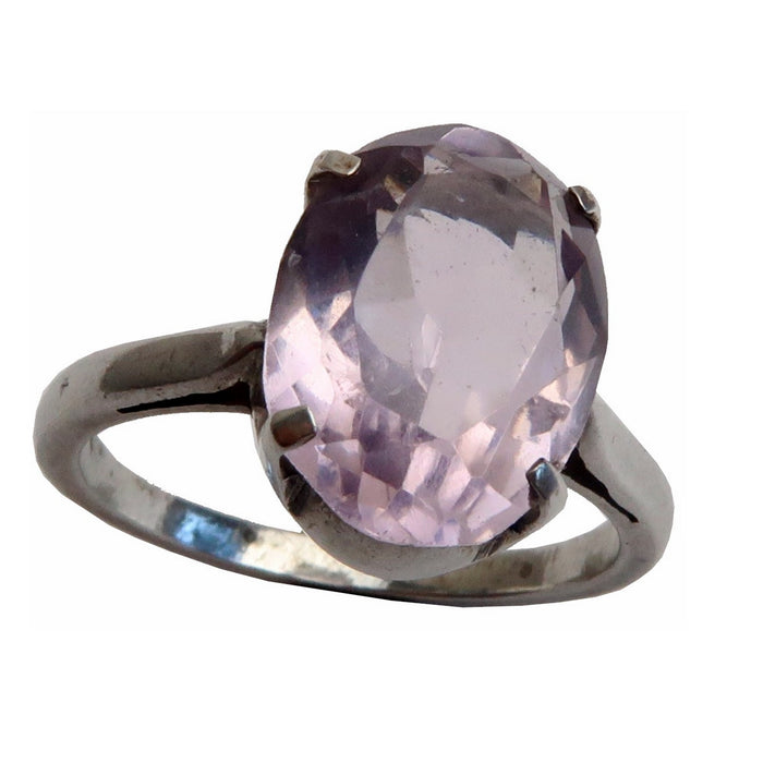 faceted oval amethyst gemstone in silver ring