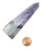 a penny next to 3.5-4 x 0.6 to 1 inches purple Amethyst Chevron crystal point tower Wand
