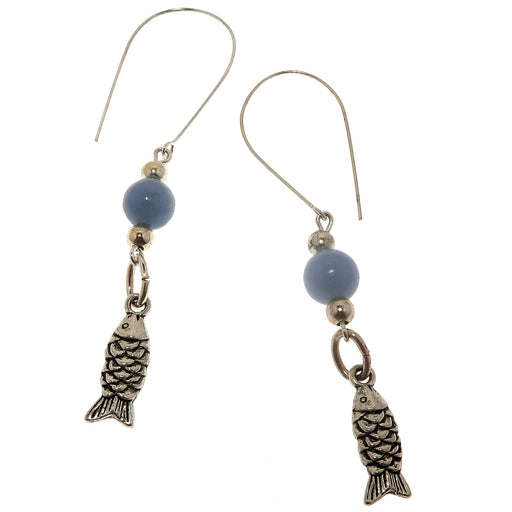 blue angelite and silver fish dangle earrings