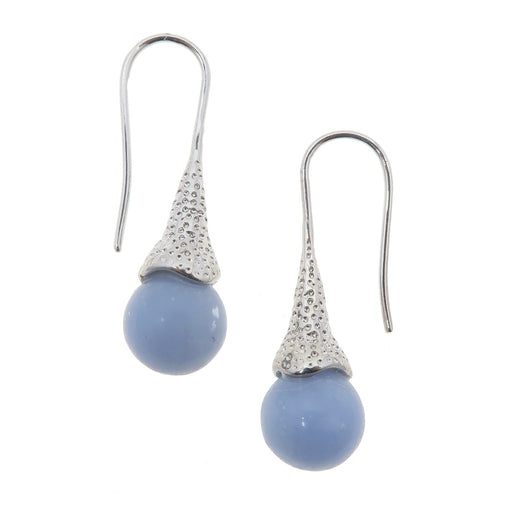 round angelite stones in textured silver earring drops
