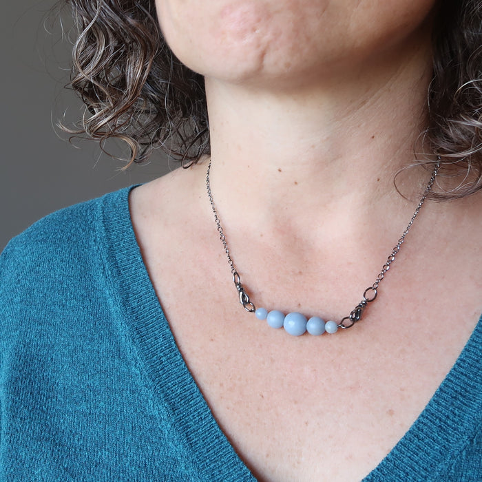 angelite cloud necklace on female neck