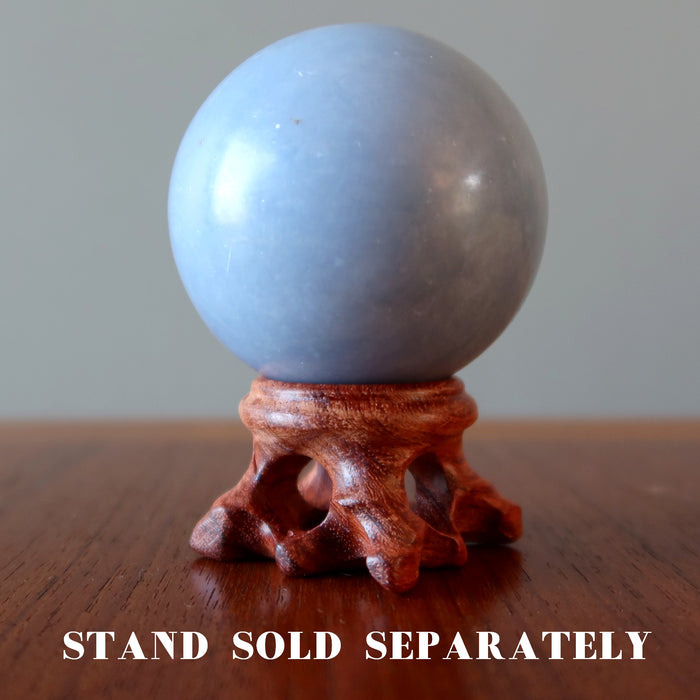 angelite sphere on fancy wood display stand, stand sold separately
