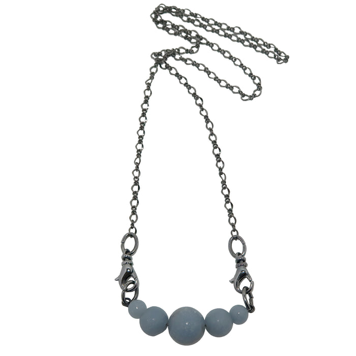 blue angelite beads on gunmetal necklace