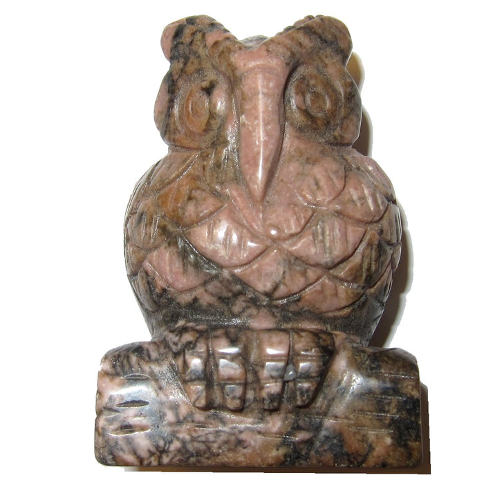 Rhodonite Owl Figurine Pink Messenger of Love Gemstone