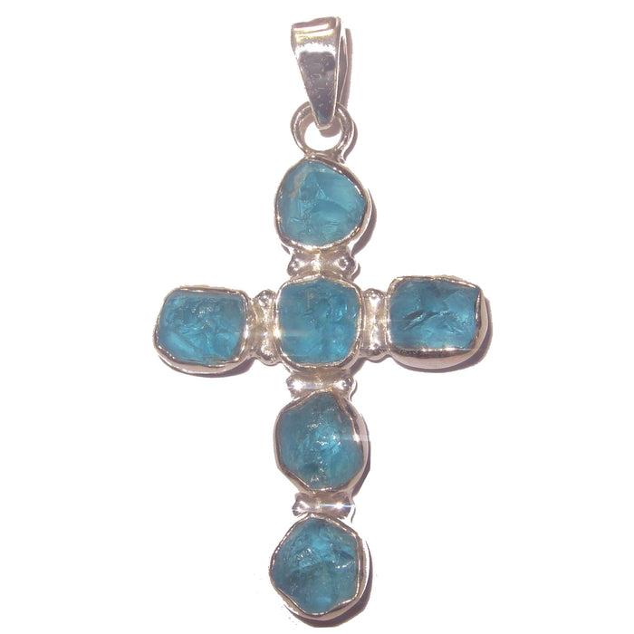 Apatite Pendant Cross Beautiful Believer Blue Gemstone Sterling