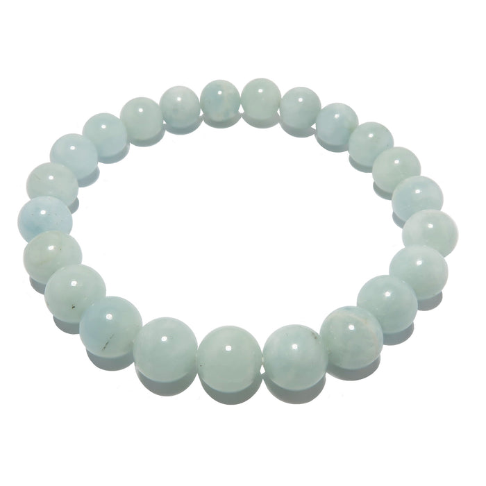 round blue-green aquamarine beaded stretch bracelet in 7-8mm beads