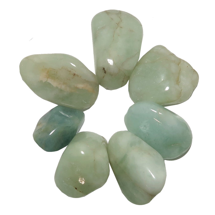 set of 7 blue-green aquamarine tumbled stones