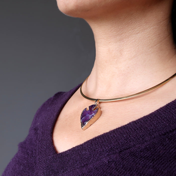 amethyst arrowhead necklace on female neck
