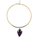 purple amethyst arrowhead gold electroplated pendant on gold choker necklace