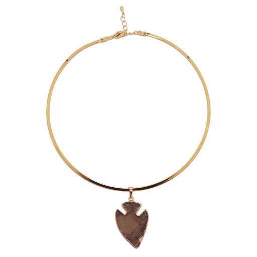 brown smoky quartz arrowhead pendant on gold choker necklace