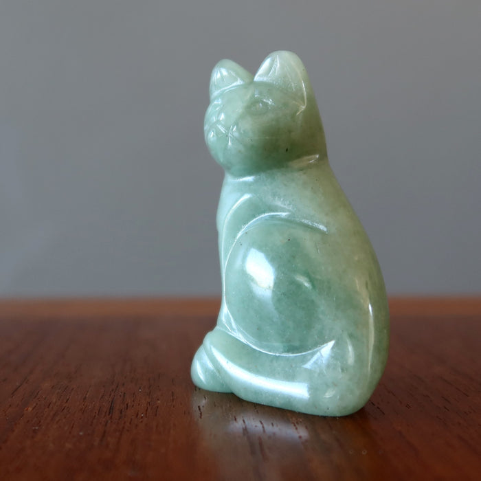 green sitting aventurine crystal cat