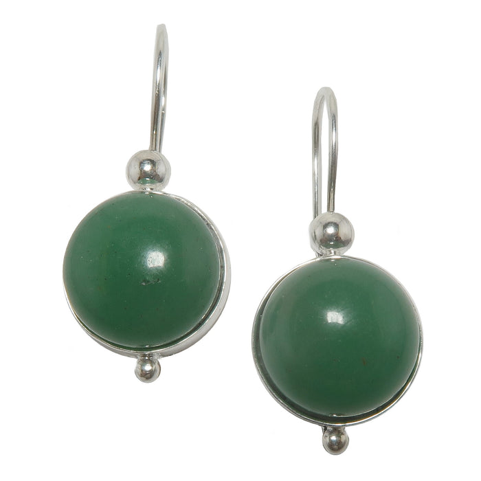 green aventurine circles in sterling silver earrings