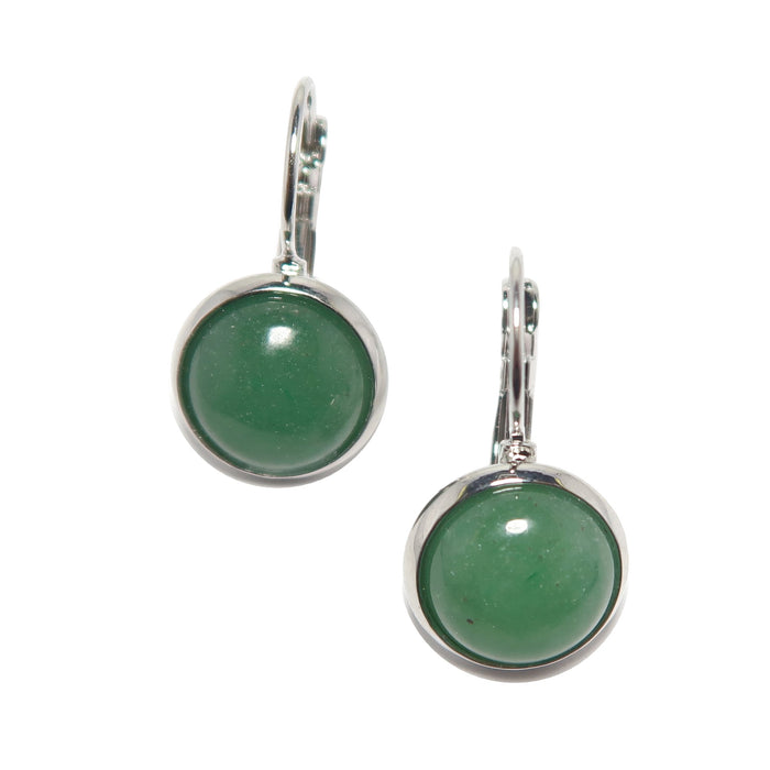Green Aventurine Earrings Lucky Abundance Silver Medallion