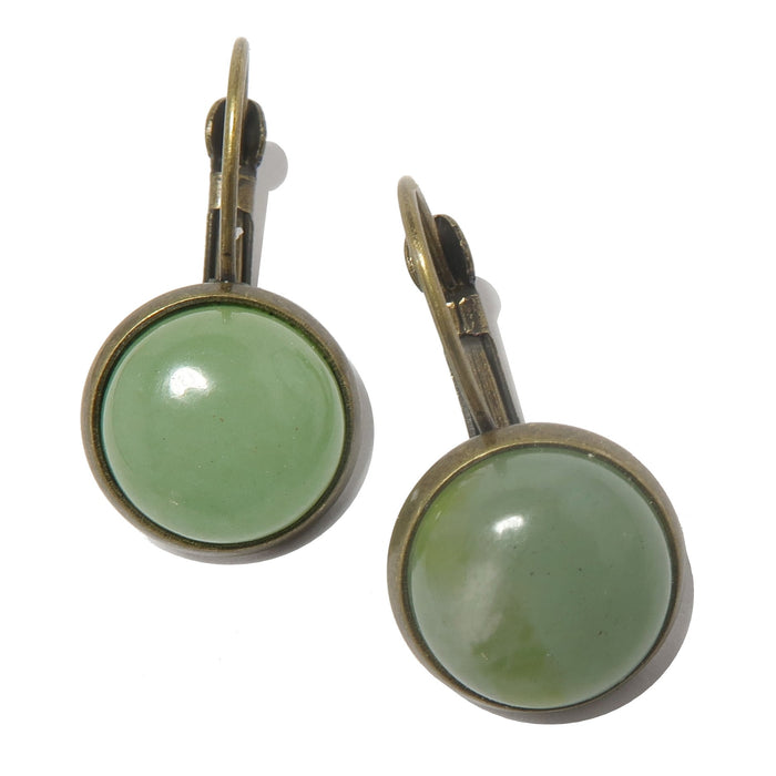 green aventurine in bronze leverback earrings