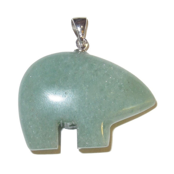green aventurine bear on silver bail pendant
