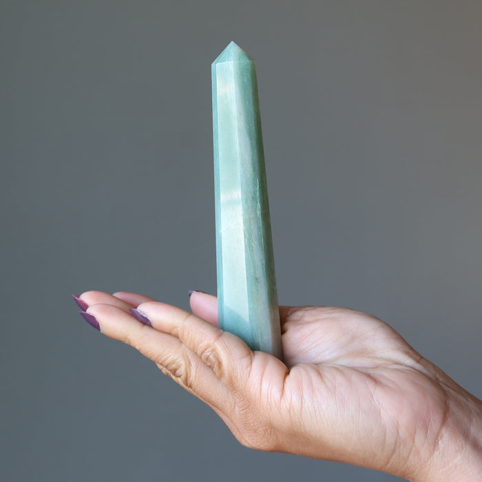 Green Aventurine Tower Wand on the palm